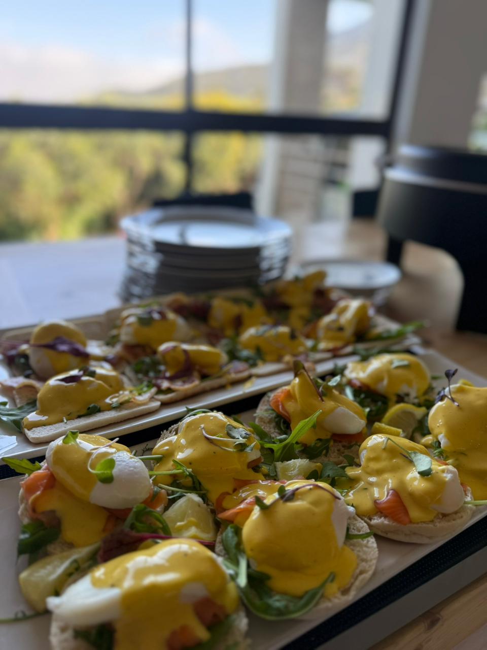 Elegant wedding reception catering setup with decorated tables